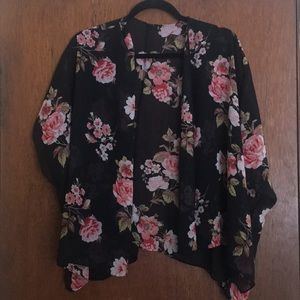 Black shawl with pink floral pattern